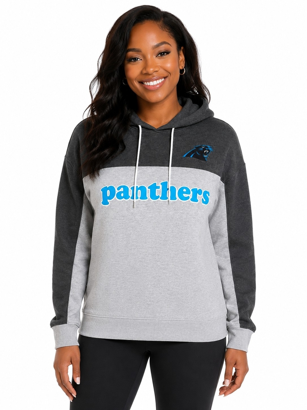 Team Apparel Carolina Panthers Gray and Black Colorblock Hoodie - SIZE Lg NWT - Picture 2 of 6